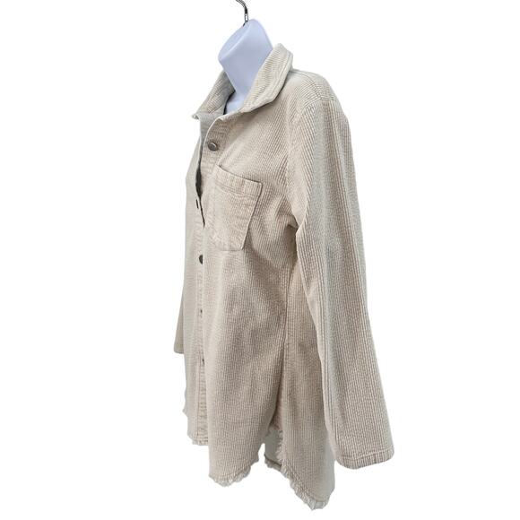 Elan Off White Corduroy Shirt Jacket Womens M Button Up Raw Edge Hem Long Sleeve - Picture 7 of 12